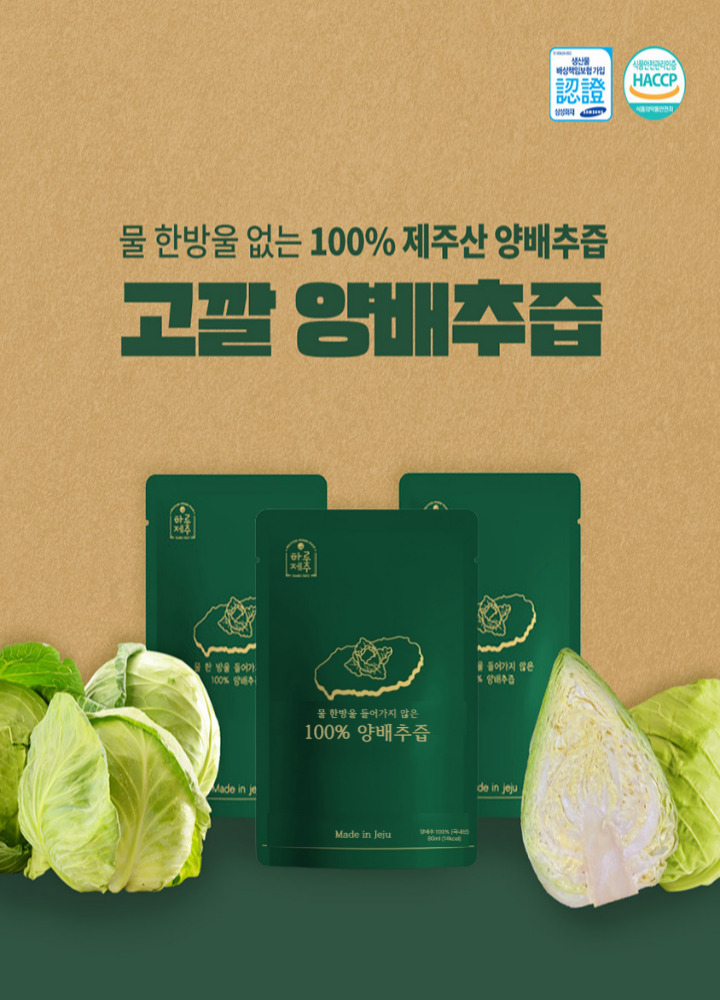 하루제주 고깔 양배추즙 NFC 저온착즙 양배추주스 80ml 60개